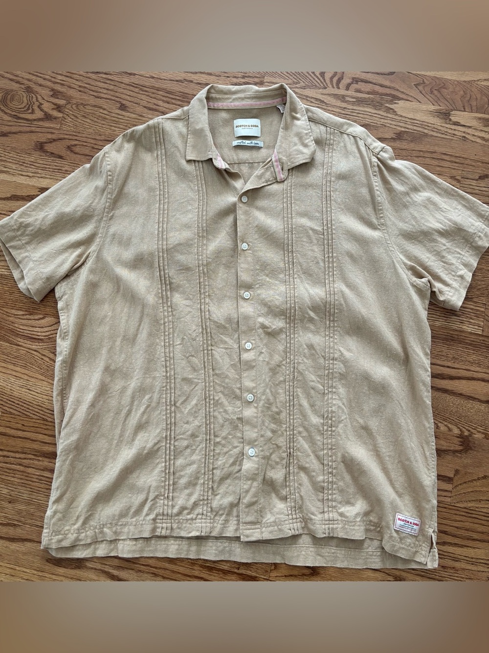 Scotch & Soda Men’s XXL Tan Linen Short Sleeve Button Up Shirt
